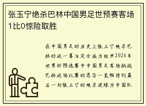 张玉宁绝杀巴林中国男足世预赛客场1比0惊险取胜 张玉宁绝杀巴林中国男足世预赛客场1比0惊险取胜